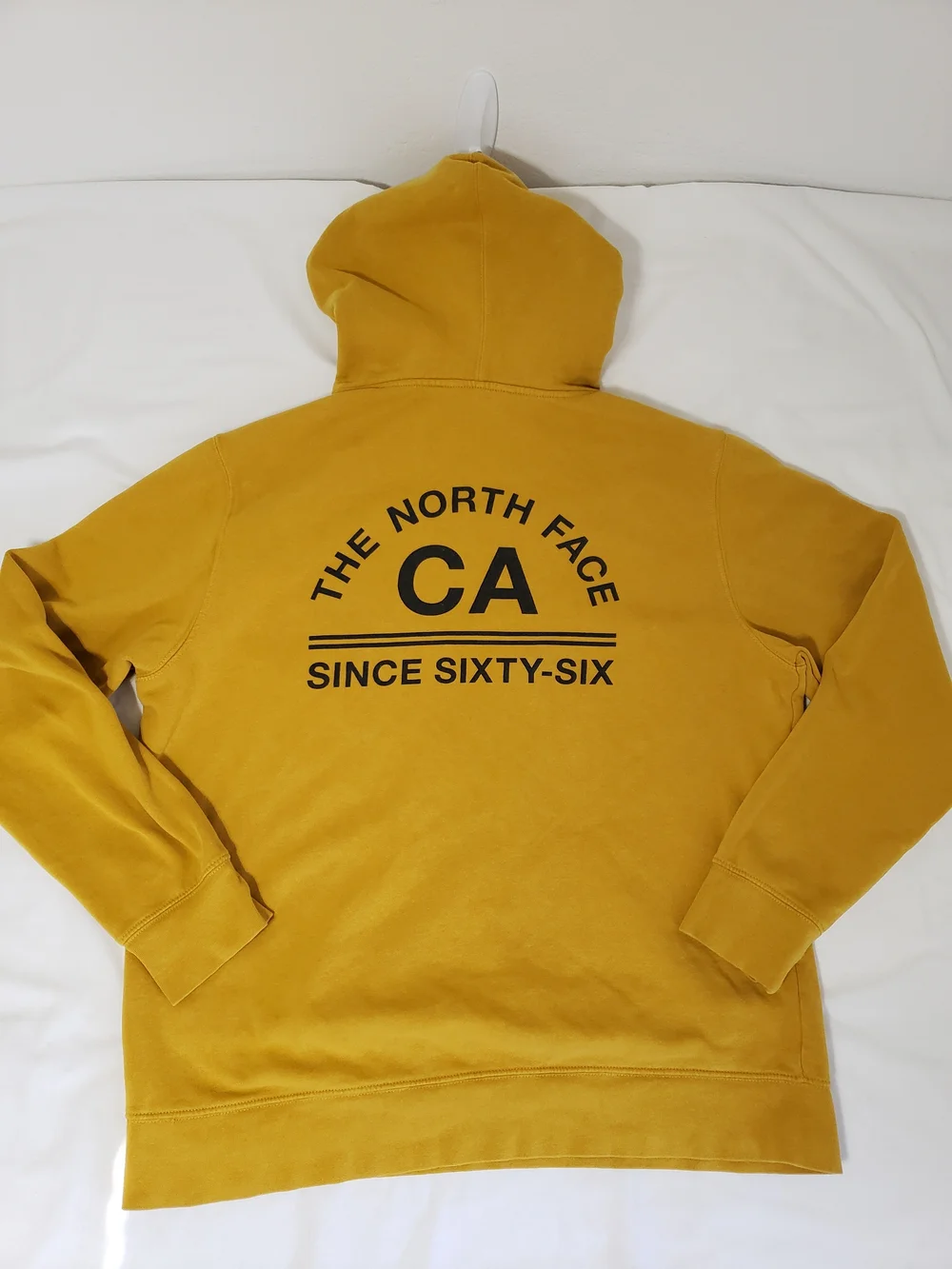 North Face Men’s Large Mustard Yellow Graphic Pullover Hoodie CA Since 66